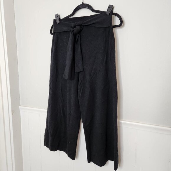 MOTH Anthropologie Black Wool Crop Wide Leg Belted Pants - Picture 1 of 6